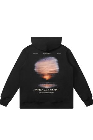 Sunset Landscape Photography Fleece Hoodie for Men - Trendy Casual Streetwear, Loose Fit, Cool Urban Style