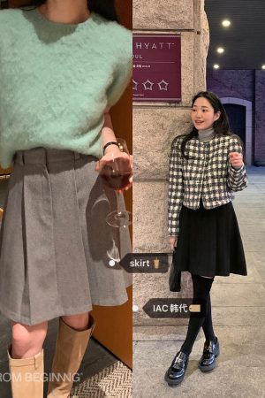 Super Slimming Mid-Length A-Line Pleated Skirt in Wool Blend - Youthful Korean Style Midi Skirt for Effortless Chic