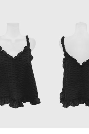 Super Sweet Lotus Leaf Edge Camisole with Ruffle Details - Cute Korean Style Top for Effortless Y2K Fashion