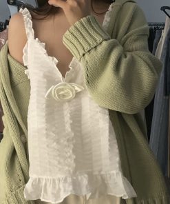 Super Sweet Lotus Leaf Edge Camisole with Ruffle Details - Cute Korean Style Top for Effortless Y2K Fashion