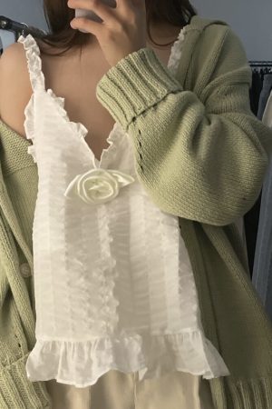 Super Sweet Lotus Leaf Edge Camisole with Ruffle Details - Cute Korean Style Top for Effortless Y2K Fashion