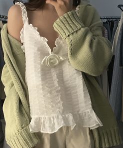 Super Sweet Lotus Leaf Edge Camisole with Ruffle Details - Cute Korean Style Top for Effortless Y2K Fashion