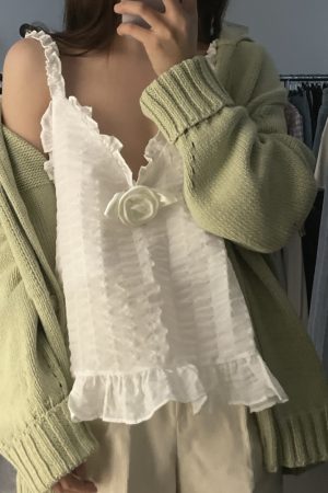 Super Sweet Lotus Leaf Edge Camisole with Ruffle Details - Cute Korean Style Top for Effortless Y2K Fashion