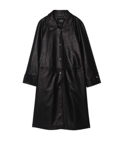 Sustainable Eco-Friendly Leather Mid-Length Coat with Metal Buckle and H-Type Lapel for 23AW Fashion
