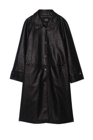 Sustainable Eco-Friendly Leather Mid-Length Coat with Metal Buckle and H-Type Lapel for 23AW Fashion