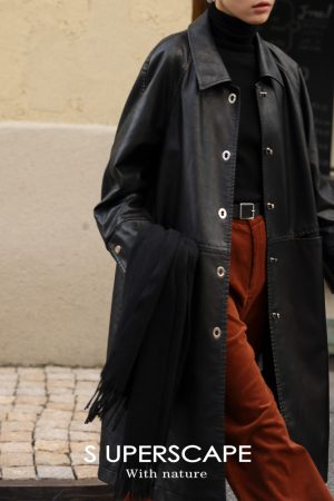 Sustainable Eco-Friendly Leather Mid-Length Coat with Metal Buckle and H-Type Lapel for 23AW Fashion