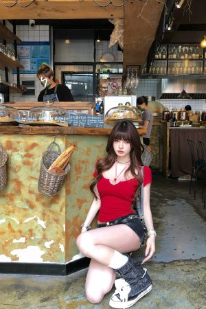 Sweet and Spicy Lace-Up Two-Piece Short Sleeve T-Shirt for Women - Summer Slim-Fit Waist-Cinching Top, Y2K Style