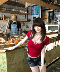 Sweet and Spicy Lace-Up Two-Piece Short Sleeve T-Shirt for Women - Summer Slim-Fit Waist-Cinching Top, Y2K Style