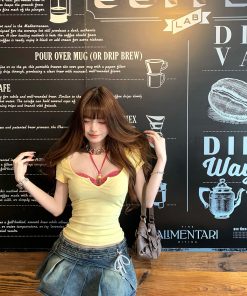 Sweet and Spicy Lace-Up Two-Piece Short Sleeve T-Shirt for Women - Summer Slim-Fit Waist-Cinching Top, Y2K Style