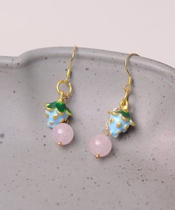 Sweet Blue Berry Powder Crystal Long Tassel Earrings, S925 Silver Hypoallergenic for Women, Boho Chic Style