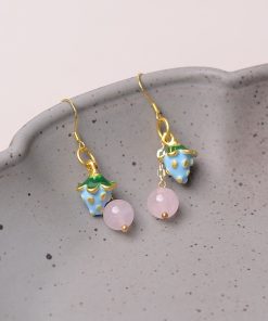 Sweet Blue Berry Powder Crystal Long Tassel Earrings, S925 Silver Hypoallergenic for Women, Boho Chic Style