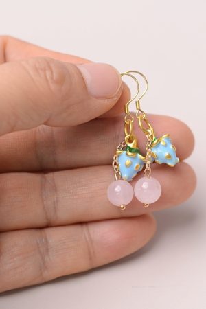 Sweet Blue Berry Powder Crystal Long Tassel Earrings, S925 Silver Hypoallergenic for Women, Boho Chic Style