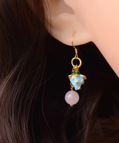 Sweet Blue Berry Powder Crystal Long Tassel Earrings, S925 Silver Hypoallergenic for Women, Boho Chic Style