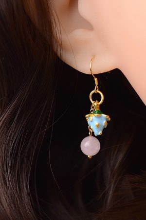 Sweet Blue Berry Powder Crystal Long Tassel Earrings, S925 Silver Hypoallergenic for Women, Boho Chic Style