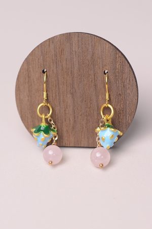 Sweet Blue Berry Powder Crystal Long Tassel Earrings, S925 Silver Hypoallergenic for Women, Boho Chic Style