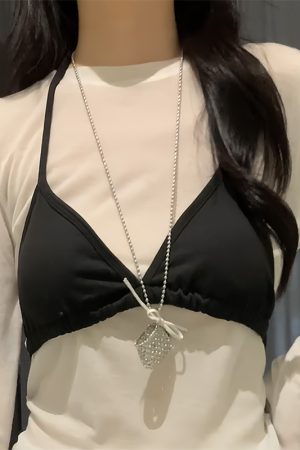 Sweet Heart Long Necklace for Women - Woven Metal Crossbody Bag Pendant - Stylish Sweater Neck Chain Accessory