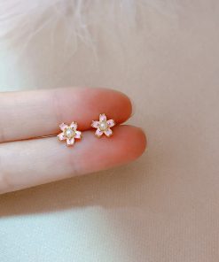 Sweet Mini Cherry Blossom Stud Earrings for Women in 925 Sterling Silver, Spring Summer Pink Floral Design, Ultra-Fairy High-End Jewelry