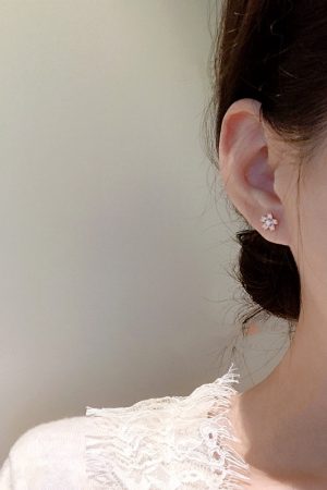 Sweet Mini Cherry Blossom Stud Earrings for Women in 925 Sterling Silver, Spring Summer Pink Floral Design, Ultra-Fairy High-End Jewelry