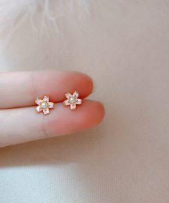 Sweet Mini Cherry Blossom Stud Earrings for Women in 925 Sterling Silver, Spring Summer Pink Floral Design, Ultra-Fairy High-End Jewelry