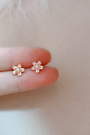 Sweet Mini Cherry Blossom Stud Earrings for Women in 925 Sterling Silver, Spring Summer Pink Floral Design, Ultra-Fairy High-End Jewelry