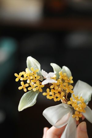 Sweet National Style Osmanthus Long Ribbons Hair Clips for Girls - Ancient Hanfu Side Hair Accessories