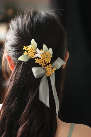Sweet National Style Osmanthus Long Ribbons Hair Clips for Girls - Ancient Hanfu Side Hair Accessories