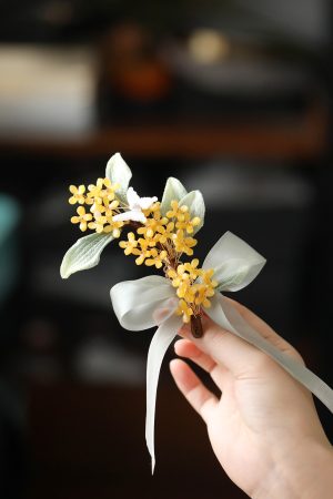 Sweet National Style Osmanthus Long Ribbons Hair Clips for Girls - Ancient Hanfu Side Hair Accessories