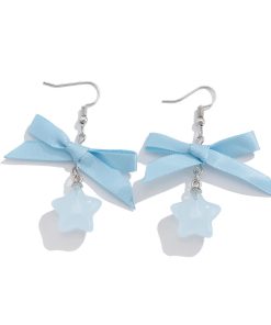 Sweet Pastoral Bow Pendant Earrings - Creative Star-Shaped Design - Cute European American Style - Fresh Dopamine Jewelry