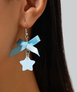 Sweet Pastoral Bow Pendant Earrings - Creative Star-Shaped Design - Cute European American Style - Fresh Dopamine Jewelry