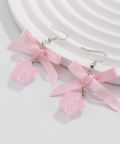 Sweet Pastoral Bow Pendant Earrings - Creative Star-Shaped Design - Cute European American Style - Fresh Dopamine Jewelry