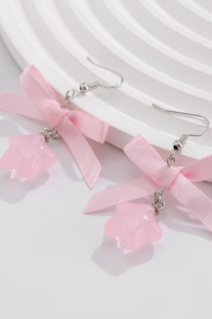 Sweet Pastoral Bow Pendant Earrings - Creative Star-Shaped Design - Cute European American Style - Fresh Dopamine Jewelry