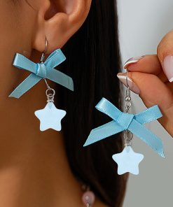 Sweet Pastoral Bow Pendant Earrings - Creative Star-Shaped Design - Cute European American Style - Fresh Dopamine Jewelry