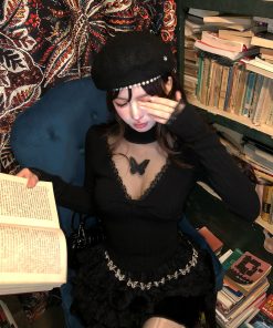 Sweet Romantic Korean Style Lace Long Sleeve V-Neck T-shirt for Women - Autumn Winter Slim Fit Knit Top