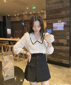 Sweet Ruffled Doll Collar Shirt Top with Elegant Lace Detail - 2025 Spring Fashion Blouse for Effortless Style