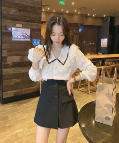 Sweet Ruffled Doll Collar Shirt Top with Elegant Lace Detail - 2025 Spring Fashion Blouse for Effortless Style