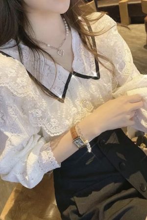 Sweet Ruffled Doll Collar Shirt Top with Elegant Lace Detail - 2025 Spring Fashion Blouse for Effortless Style