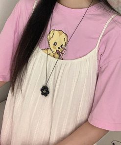 Sweetheart Korean Flower Pendant Necklace, Long Pullable Sweater Chain, Trendy Ins Style Accessory for Girls