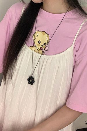 Sweetheart Korean Flower Pendant Necklace, Long Pullable Sweater Chain, Trendy Ins Style Accessory for Girls