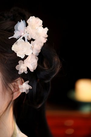 Tang-Style Floral Silk Hairpin Side Clip, Embossed Forest-Themed Headdress, Elegant Updo Accessory for Ancient and Y2K Styles