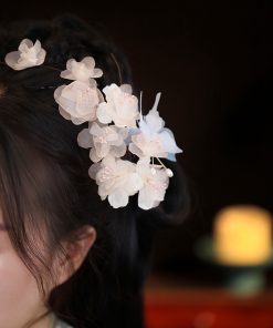 Tang-Style Floral Silk Hairpin Side Clip, Embossed Forest-Themed Headdress, Elegant Updo Accessory for Ancient and Y2K Styles