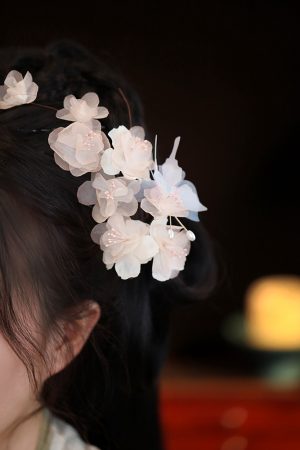 Tang-Style Floral Silk Hairpin Side Clip, Embossed Forest-Themed Headdress, Elegant Updo Accessory for Ancient and Y2K Styles