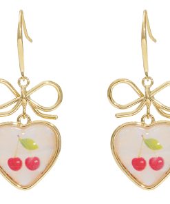 Tea-Themed Cherry Bow Stud Earrings - Unique Heart-Shaped Accessories for 2025, Trendy Niche Jewelry