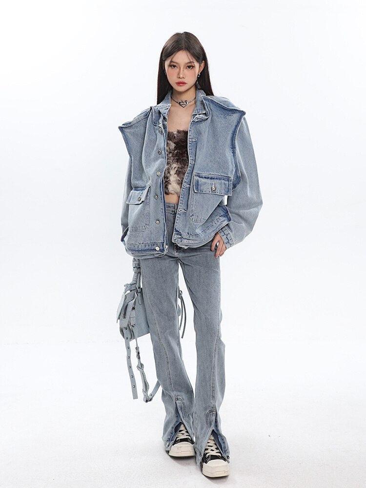Teenage Style, Fashion Streetwear - Asymmetric Design Denim Jacket Teenage Style, Fashion Streetwear - Asymmetric Design Denim Jacket