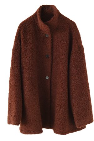 Textured Circle Collar Single-Breasted Coat - French Lazy Style Loose Silhouette Slimming Mid-Length Outerwear