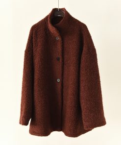 Textured Circle Collar Single-Breasted Coat - French Lazy Style Loose Silhouette Slimming Mid-Length Outerwear
