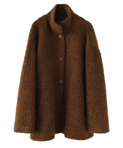 Textured Circle Collar Single-Breasted Coat - French Lazy Style Loose Silhouette Slimming Mid-Length Outerwear