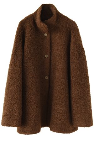 Textured Circle Collar Single-Breasted Coat - French Lazy Style Loose Silhouette Slimming Mid-Length Outerwear
