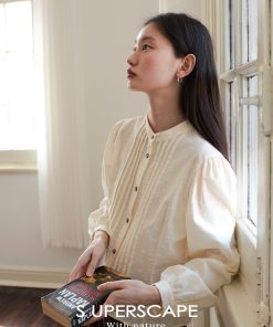 Textured French Style Short Shirt with Small Stand Collar and Fitted Waist - Chic Casual Top for Effortless Elegance