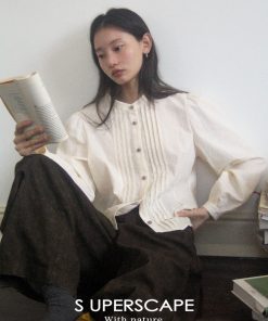 Textured French Style Short Shirt with Small Stand Collar and Fitted Waist - Chic Casual Top for Effortless Elegance