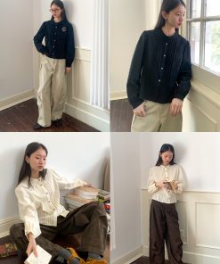 Textured French Style Short Shirt with Small Stand Collar and Fitted Waist - Chic Casual Top for Effortless Elegance